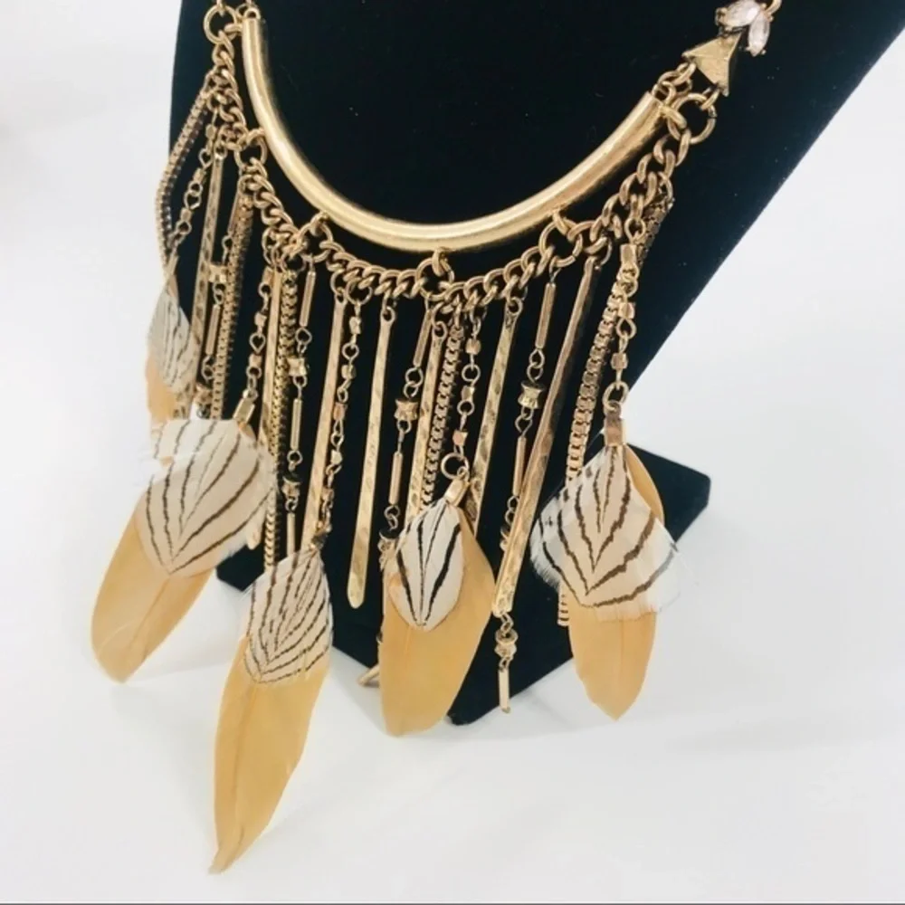Zone Gold and Zebra Feather Necklace by Zone